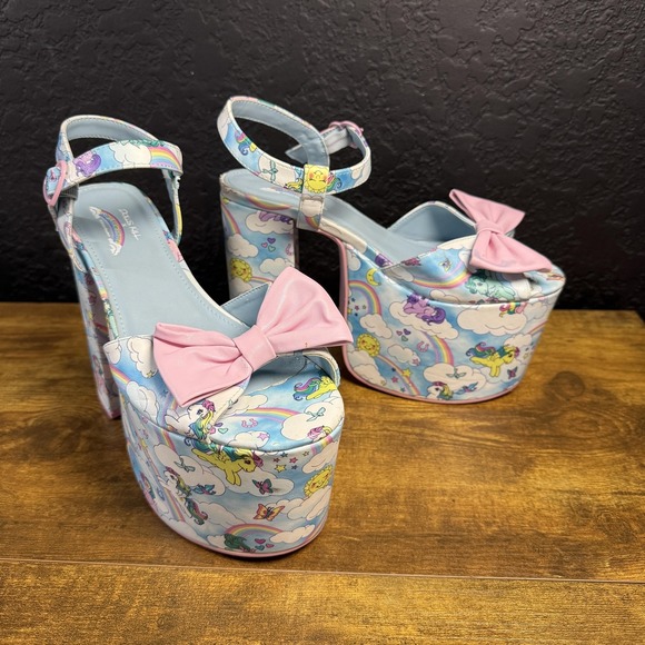 Dolls Kill My Little Pony Shoes Womens Size 9 Blue Pink Platform Sandal Heels